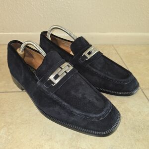 Classic Black Suede Loafers with Silver Detail